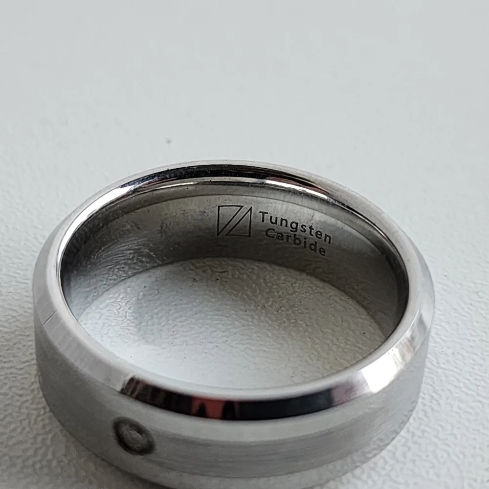 Tungsten Carbide 1 Stone Ring Comfort Brushed Silver MEN Wedding Band Sz 10